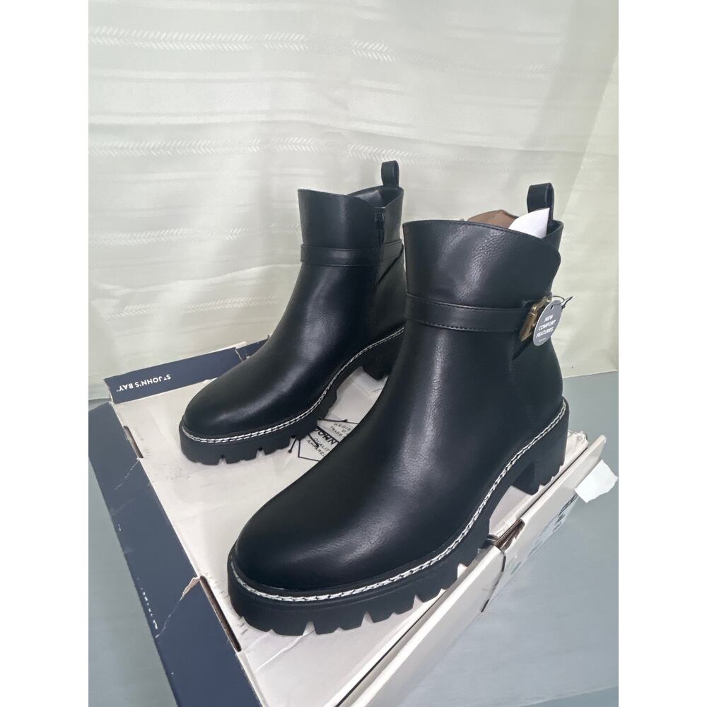 St. John's Bay Daymarc Leather Block Heel Ankle Booties Black Womens Size 9.5M - Picture 5 of 14